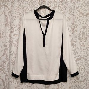 Size 8 Ann Taylor White Blouse with Navy Blue Trim